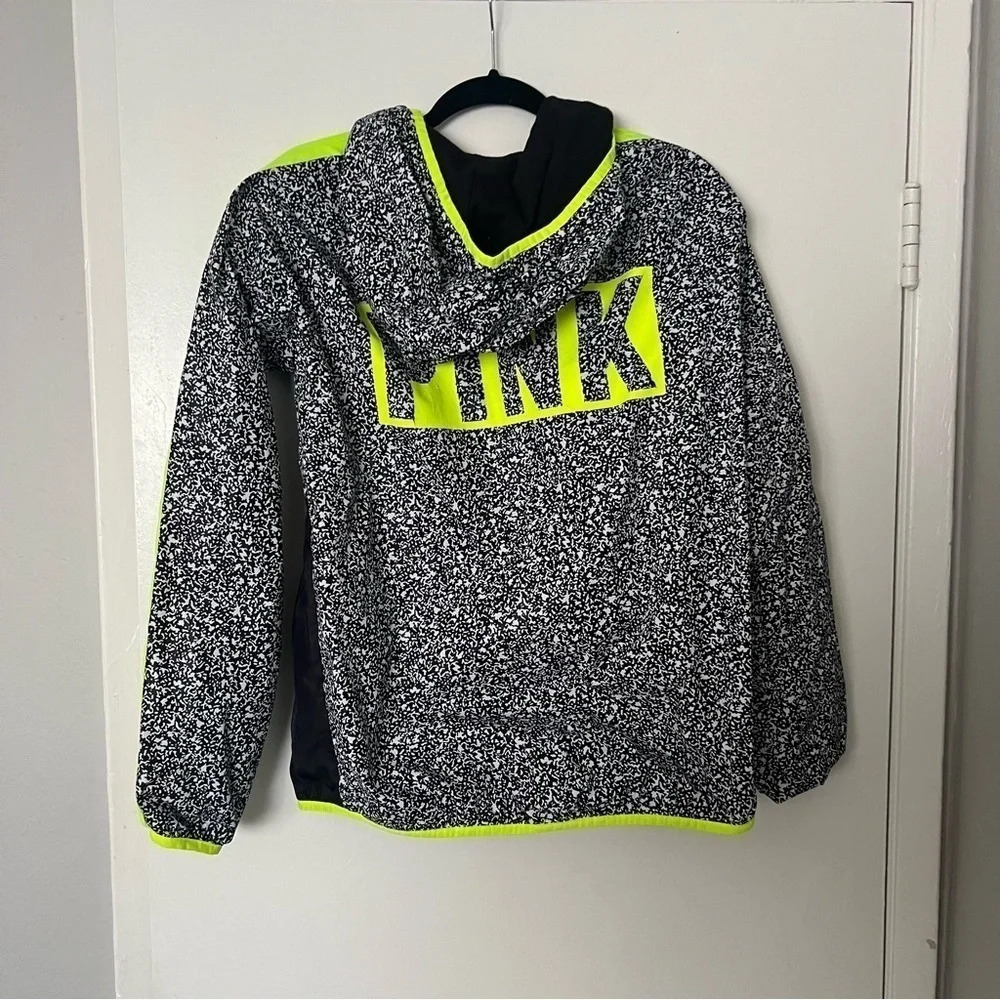 Victorias Secret PINK Anorak Zip Hoodie Black Composition Print/ Neon Lemon - Picture 5 of 6